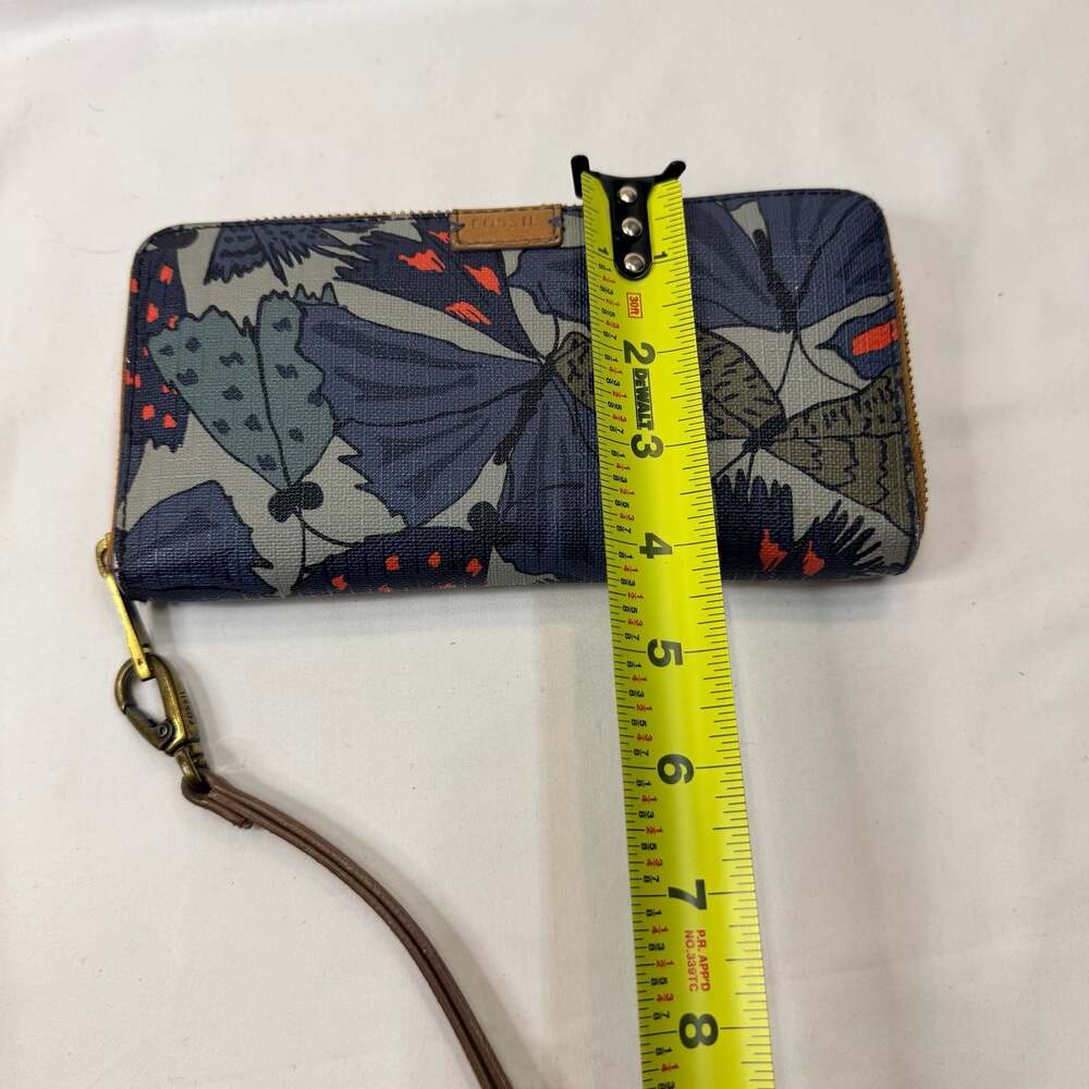 Fossil Blue Butterfly Moth Print Vegan Leather Zip Around Clutch Wristlet Wallet - Picture 7 of 7